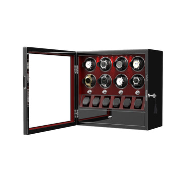 Amalfi Series - 9 Slot Watch Winder | with key lock | Smart LCD touch screen in wood and black leather