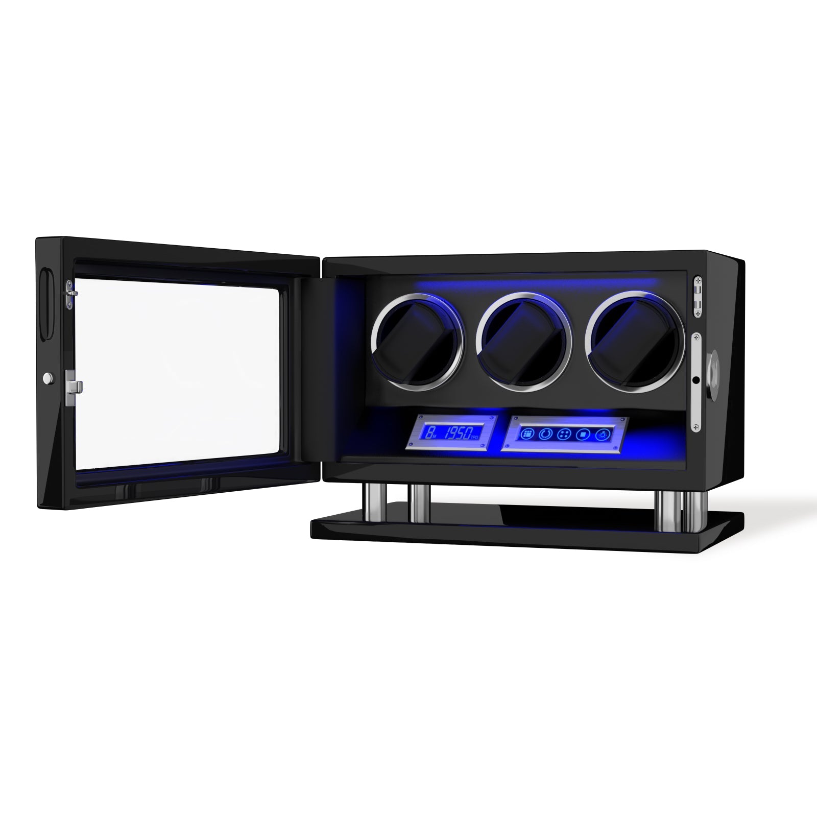 Genius Serie - 3 Slot Uhrenbeweger | mit integrierter Fingerabdruck-Sperre | Smart LCD Touch-Screen | in Schwarz - Scirocco Labs