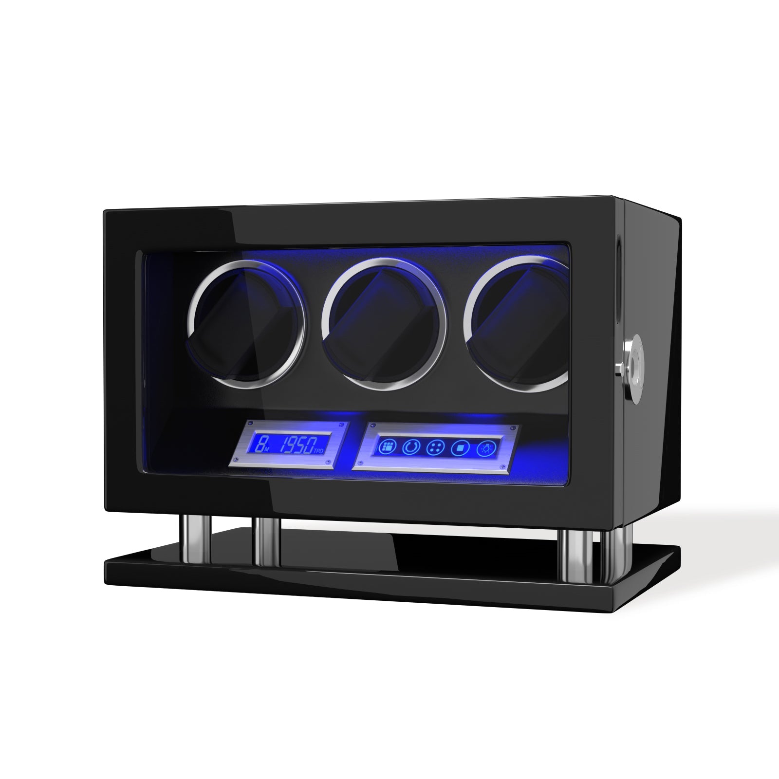 Genius Serie - 3 Slot Uhrenbeweger | mit integrierter Fingerabdruck-Sperre | Smart LCD Touch-Screen | in Schwarz - Scirocco Labs