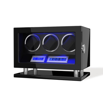 Genius Serie - 3 Slot Uhrenbeweger | mit integrierter Fingerabdruck-Sperre | Smart LCD Touch-Screen | in Schwarz