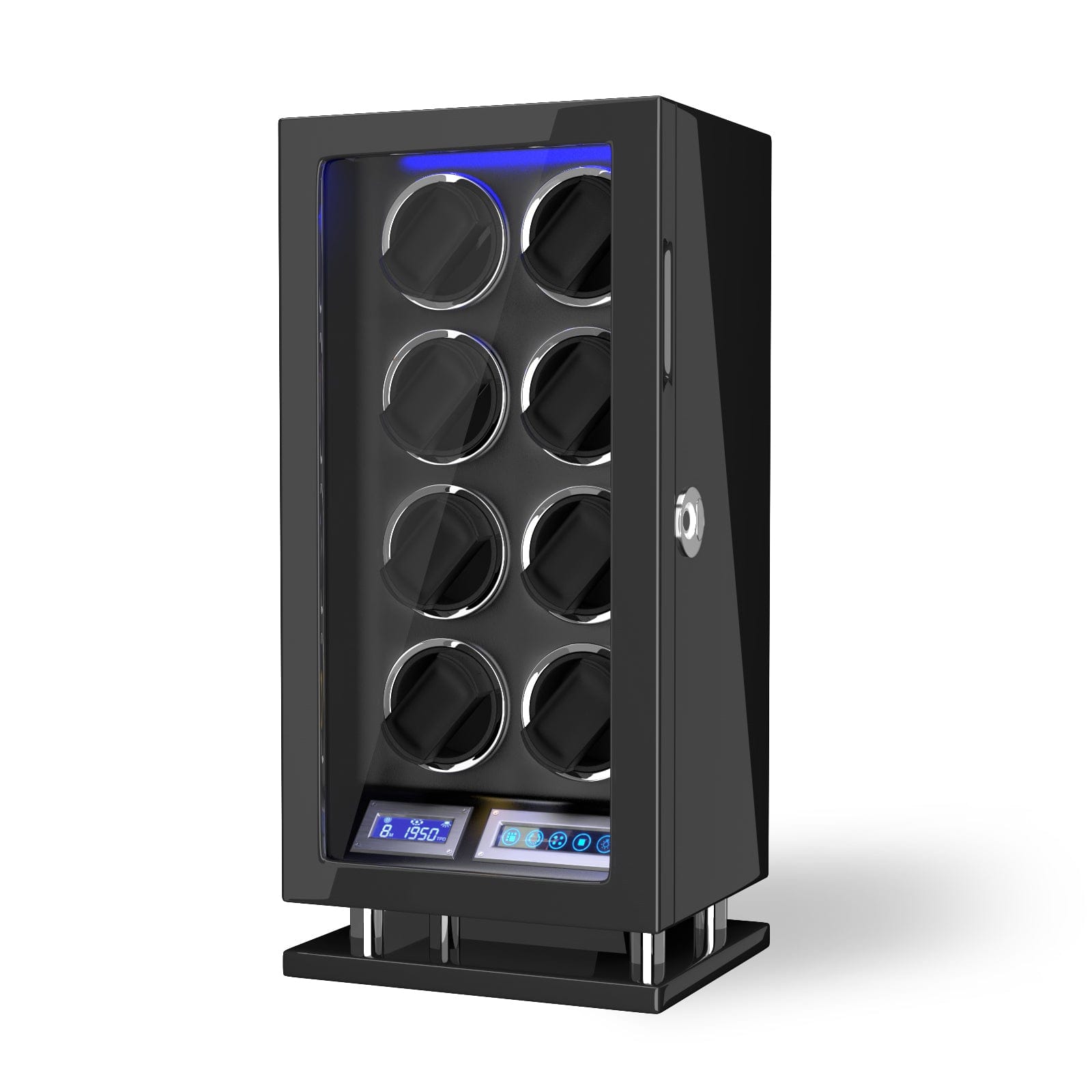 Genius Serie - 8 Slot Uhrenbeweger | mit integrierter Fingerabdruck-Sperre | Smart LCD Touch-Screen | in Schwarz - Scirocco Labs