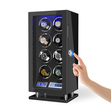 Genius Series - 8 Slot Watch Winder | with integrated fingerprint lock | Smart LCD touch screen | in black