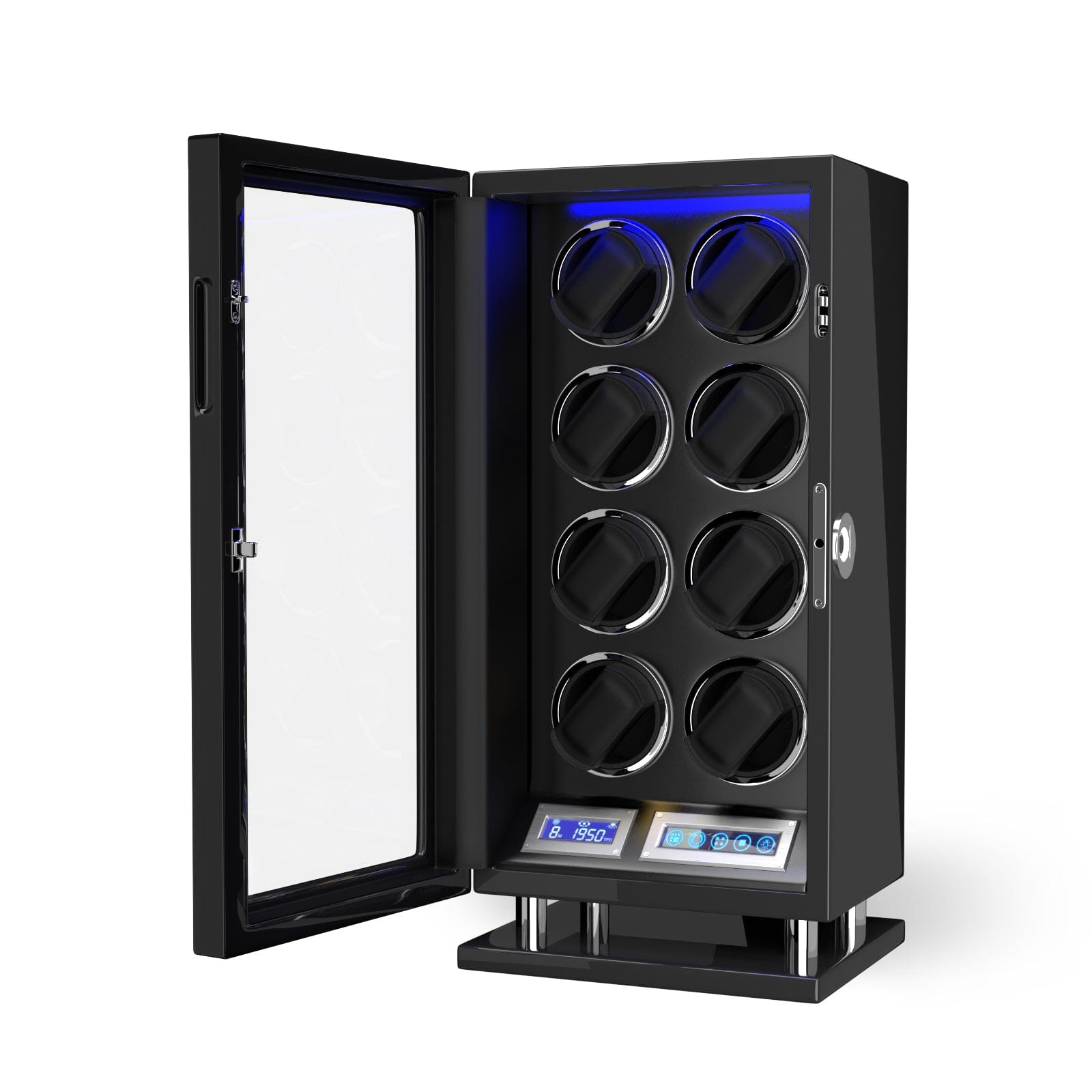 Genius Serie - 8 Slot Uhrenbeweger | mit integrierter Fingerabdruck-Sperre | Smart LCD Touch-Screen | in Schwarz - Scirocco Labs