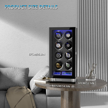 Genius Series - 8 Slot Watch Winder | with integrated fingerprint lock | Smart LCD touch screen | in black